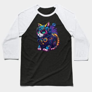 Colorful Robotic Cat Baseball T-Shirt